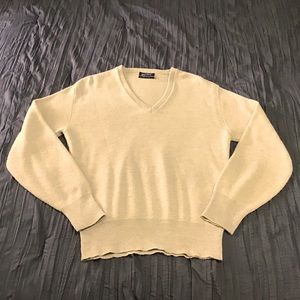Puritan Men’s Long Sleeve Sweater V Neck Vintage Tan Fall Made in USA Sz Large
